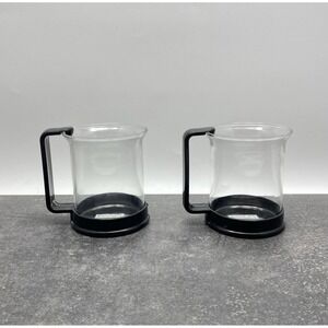 Vtg BODUM Pair 2 Bistro 7oz Coffee Mugs Tea Cups Black Long Handles Switzerland